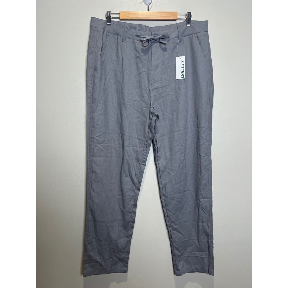 NWT Willit Linen Blend Pants Women 18 (36 in waist) Grey Straight Leg Casual